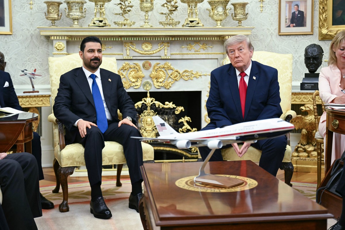 US President Donald Trump meets with Prime Minister of Iraq Ali al-Zaidi (L) in the Oval Office of the White House in Washington, DC, on July 14, 2026. (Photo by SAUL LOEB / AFP)