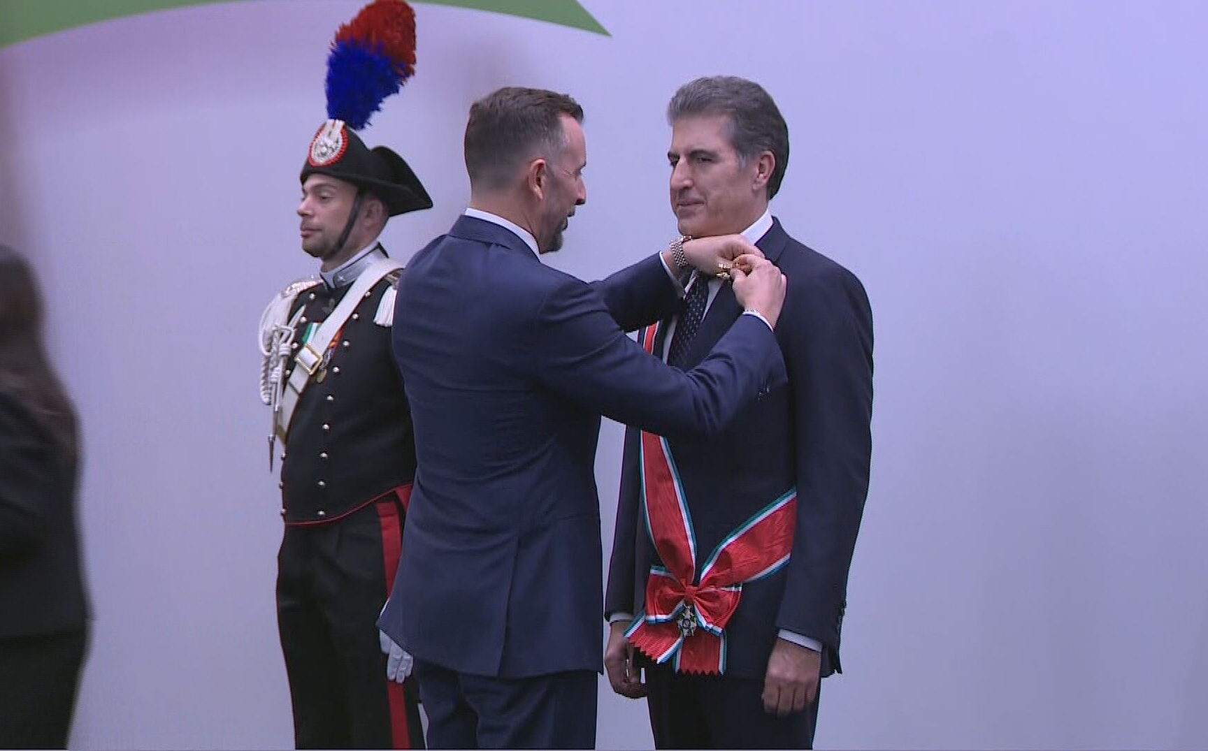 Italian Ambassador to Iraq Niccolo Fontana conferred the Grand Cross of the Order of the Star of Italy upon Kurdistan Region President Nechirvan Barzani during an official ceremony in Erbil on July 8, 2026 
