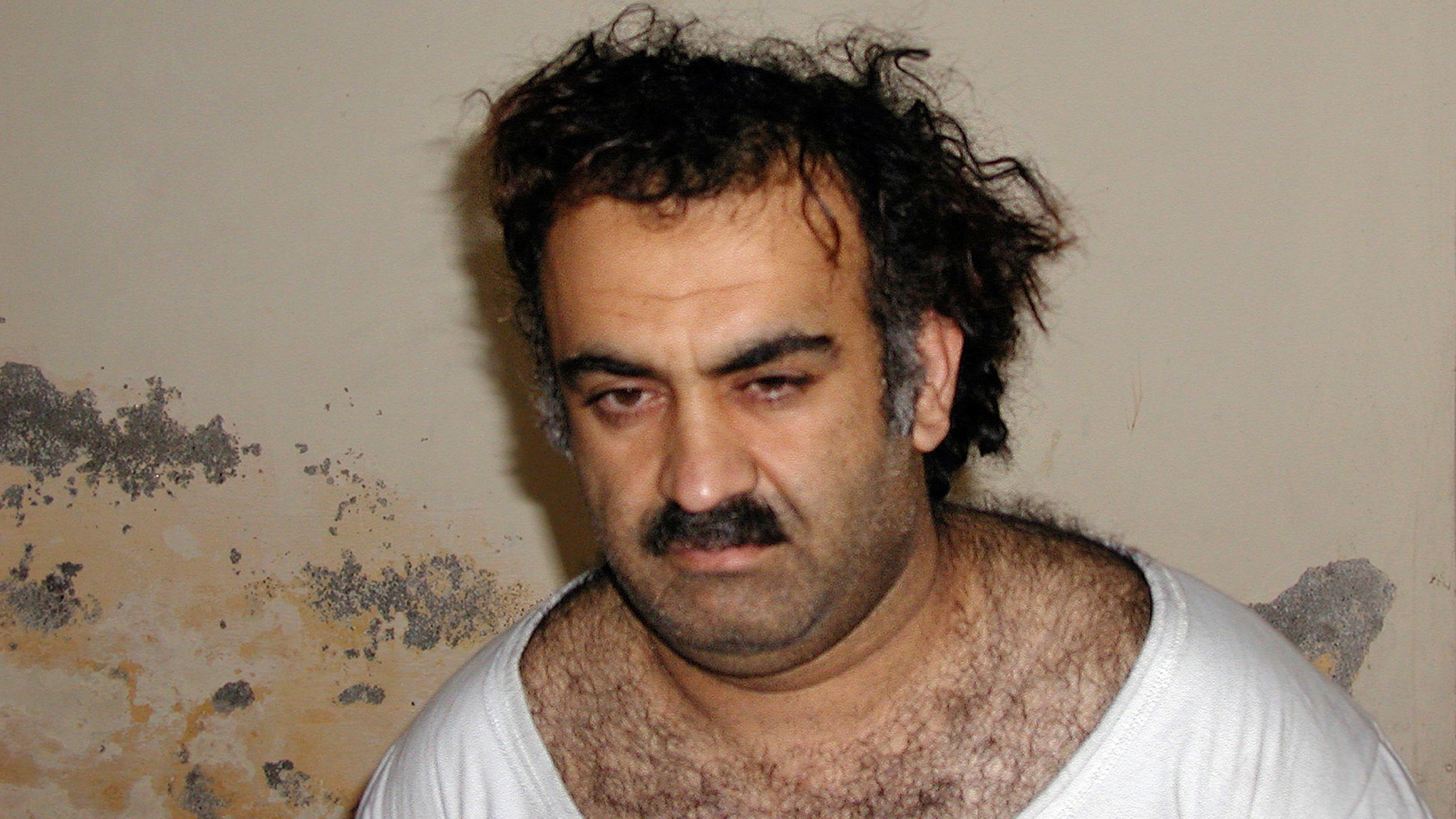 FILE - Khalid Sheikh Mohammed, the alleged Sept. 11 mastermind, is seen shortly after his capture during a raid in Pakistan, March 1, 2003.
AP Photo/File