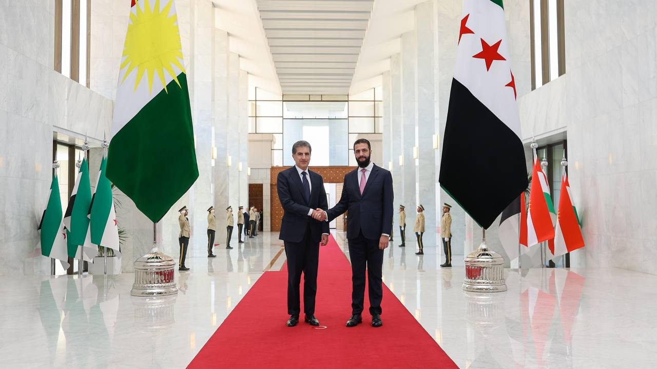 Kurdistan Region President Nechirvan Barzani met with Syrian President Ahmed al-Sharaa in Damascus on August 3, 2026. Photo: Kurdistan Region Presidency

