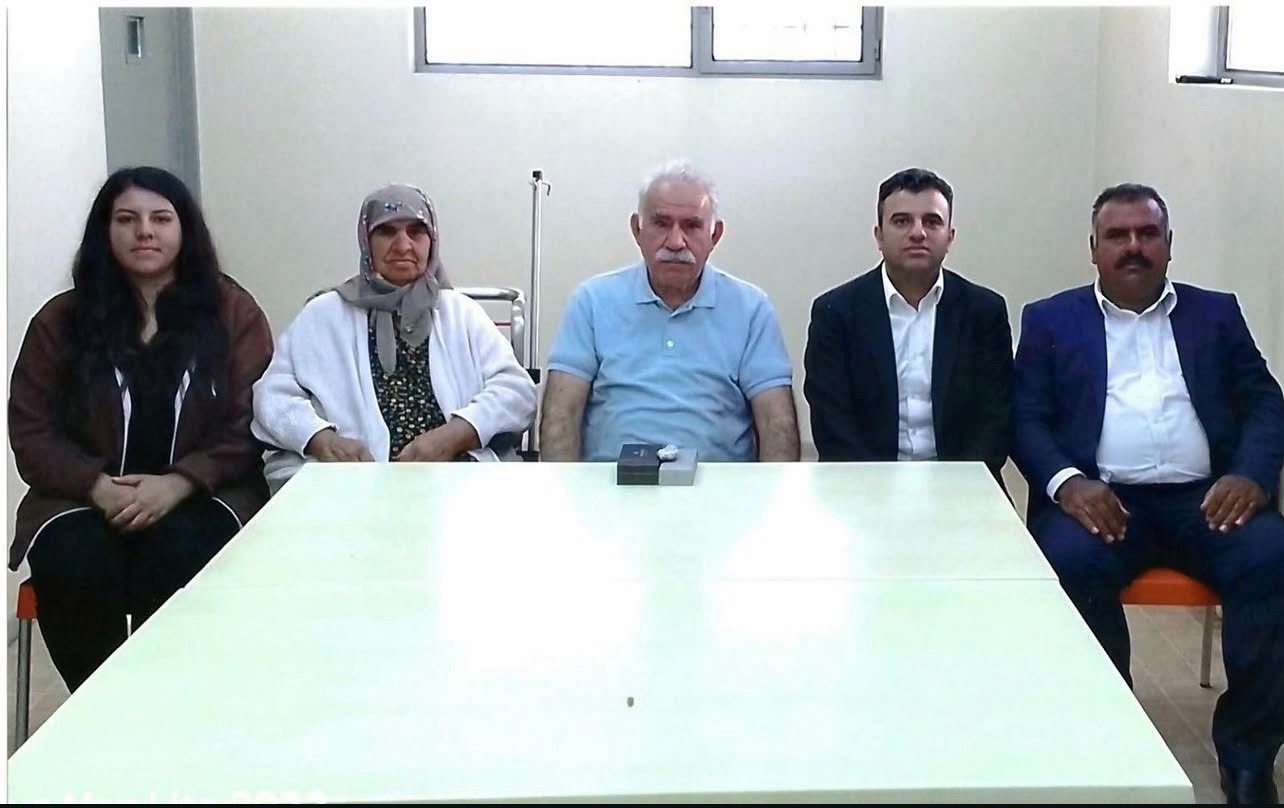 Abdullah Ocalan pictured with his nephew, DEM Party MP Omer Ocalan, during a family visit on Imrali Island on October 31, 2025.