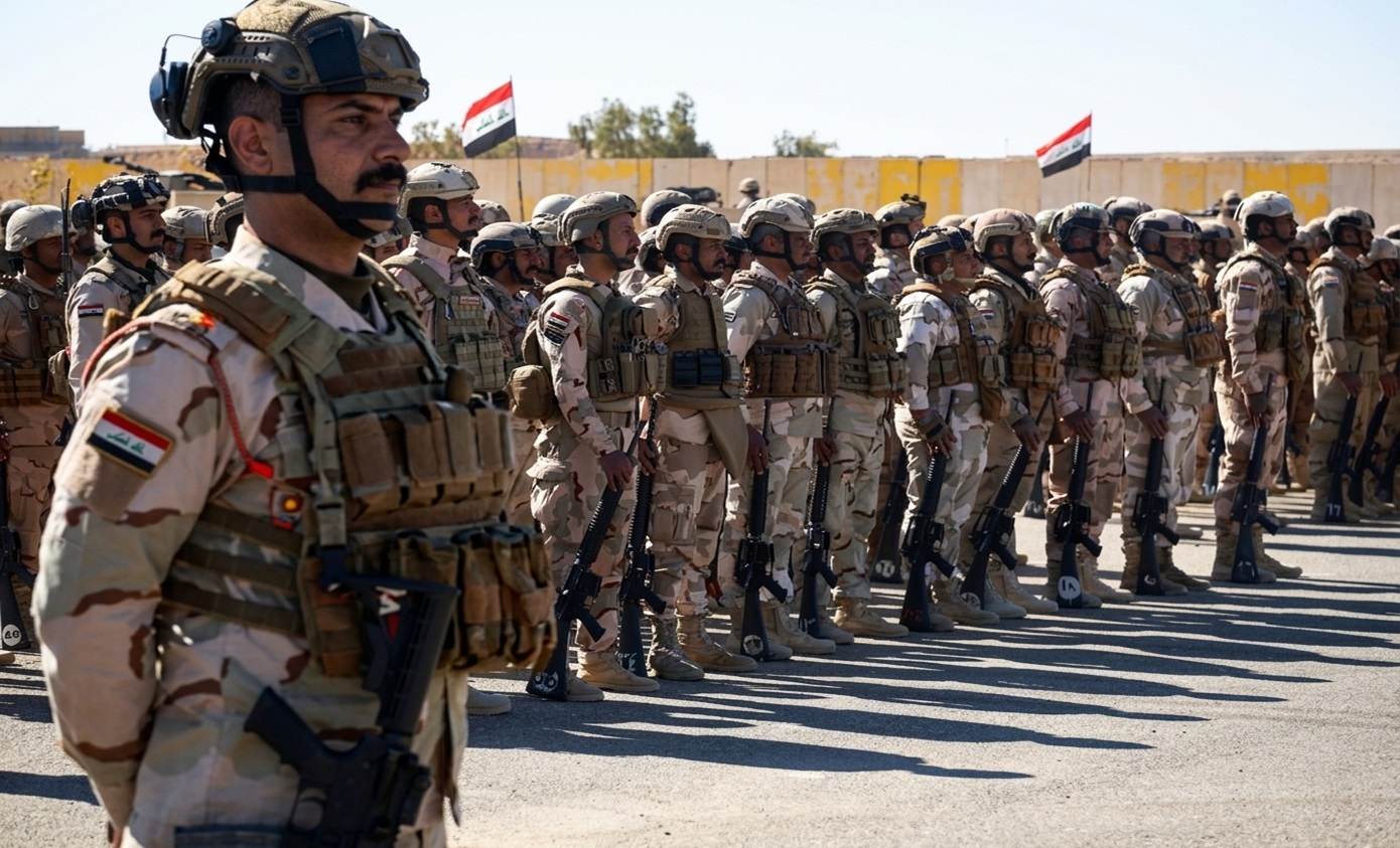 A number of Iraqi army soldiers at one of the military bases in Kirkuk Governorate