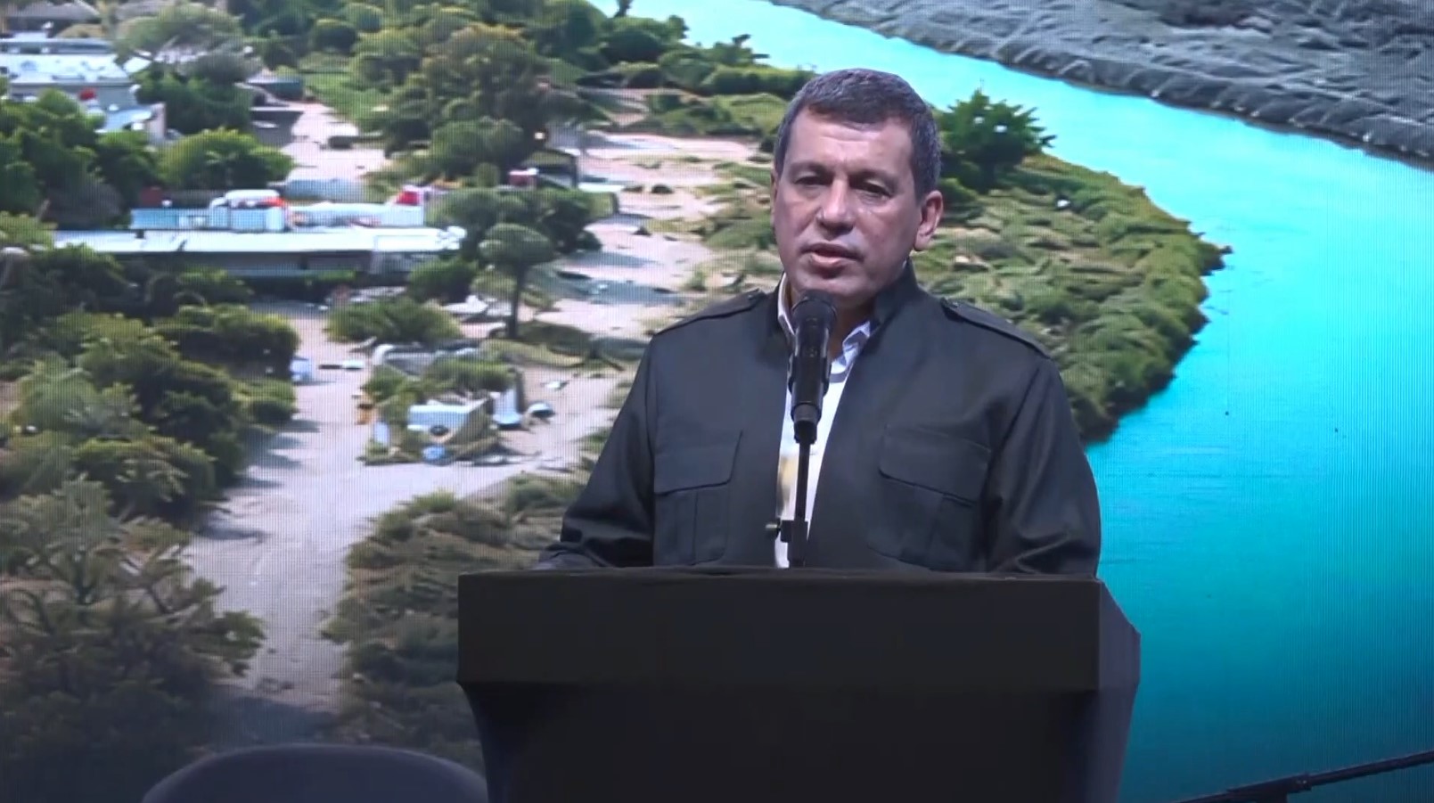 Mazloum Abdi, Syrian Democratic Forces (SDF) Commander-in-Chief, during a speech at Qamishlo Anniversary celebration