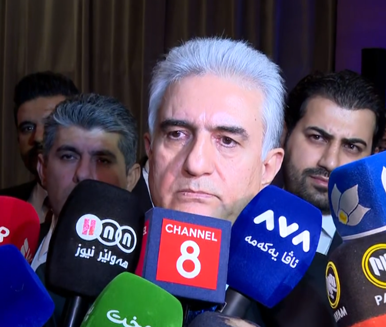Rebar Ahmed, Interior Minister of the caretaker Kurdistan Regional Government, speaks to reporters on August 29, 2026. Photo: Channel8





