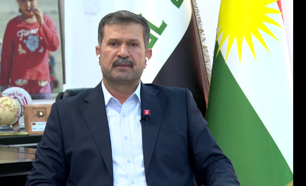 Bakhtiar Mohammed, Secretary General of the Peshmerga Ministry, speaking to Channel8 during an interview on August 30, 2026. Photo: Channel8 



