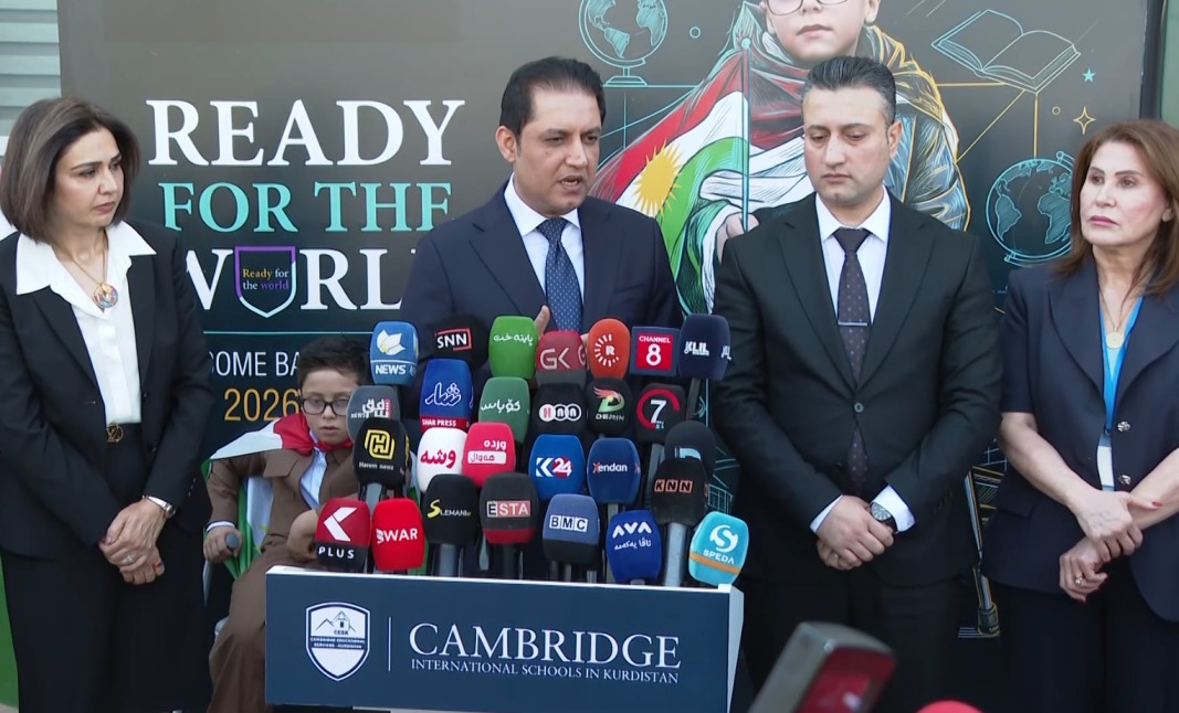 Alan Hama Saeed, Minister of Education of the caretaker Kurdistan Regional Government, speaking during a press conference on August 31, 2026. Photo: Channel8


