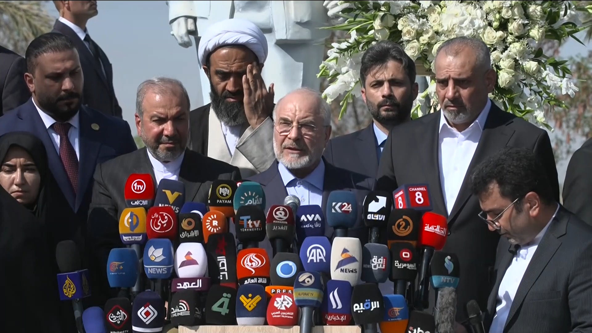 Iranian Parliament Speaker Mohammad Bagher Ghalibaf holds a press conference in Baghdad on August 19, 2026. Channel8
