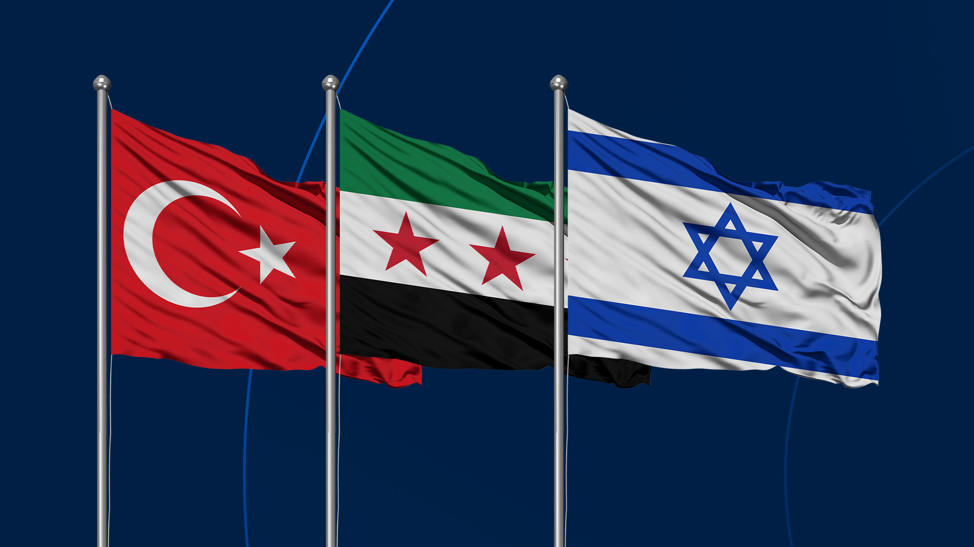 Flags of Turkey, Syria, and Israel