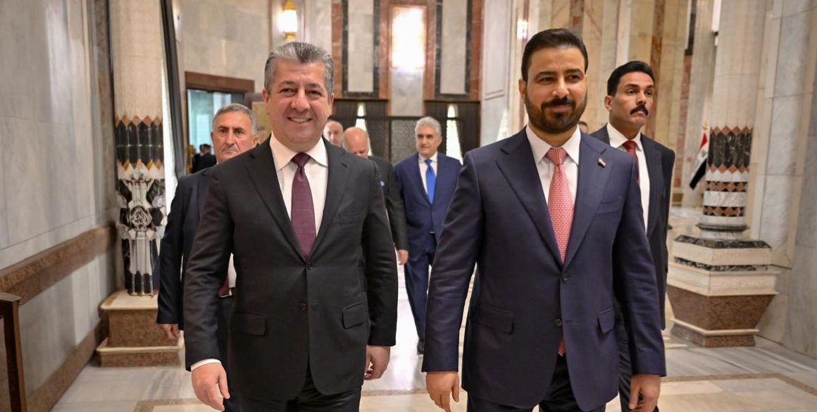 Iraqi Prime Minister Ali Faleh al-Zaidi meets Kurdistan Region Prime Minister Masrour Barzani in Erbil on May 2, 2026. Photo: Iraqi Prime Minister's Media Office