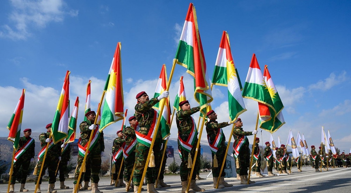 A group of Kurdistan Peshmerga forces during the morning parade at the Military College 