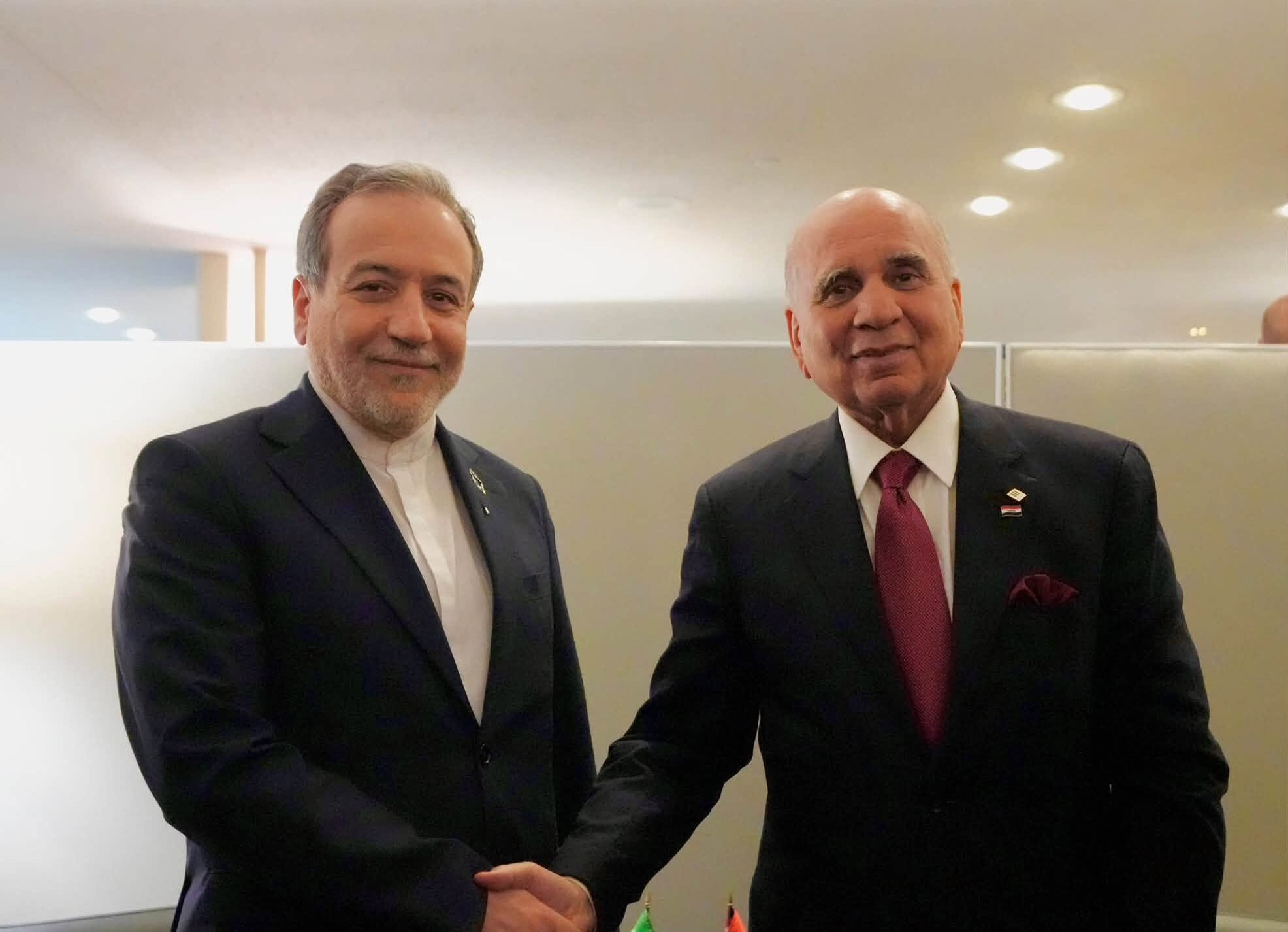 Iraqi Foreign Minister Fuad Hussein and his Iranian counterpart Abbas Araghchi met on the sidelines of the UN General Assembly in New York on 22 September 2026. Photo: Iraqi Foreign Ministry

