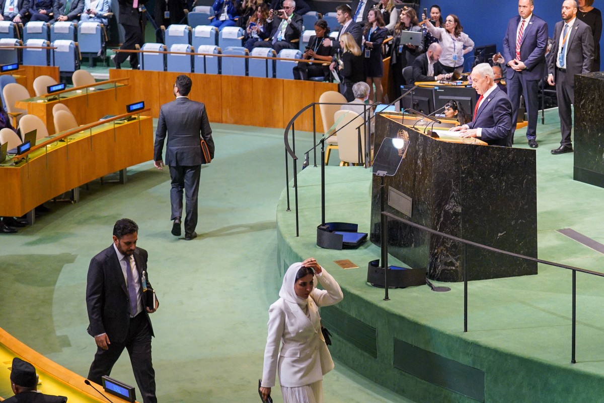 Palestinian delegates leave the room as Prime Minister of Israel Benjamin Netanyahu arrives to speak during the 81st session of the United Nations (U.N.) General Assembly at U.N. Headquarters on September 24, 2026 in New York City.