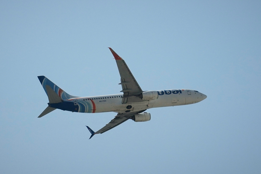 A FlyDubai aircraft takes off from Dubai International Airport in Dubai, United Arab Emirates, Wednesday, Sept. 30, 2026. (AP Photo)
