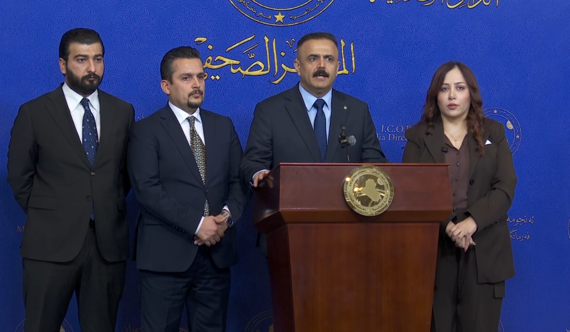 Mazin Gharib, a member of the Security and Defense Committee in the Iraqi Council of Representatives, speaks during a press conference on September 7, 2026