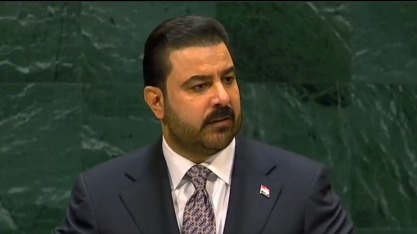 Iraqi Prime Minister Ali Faleh Al-Zaidi addressing the 81st UN General Assembly in New York.