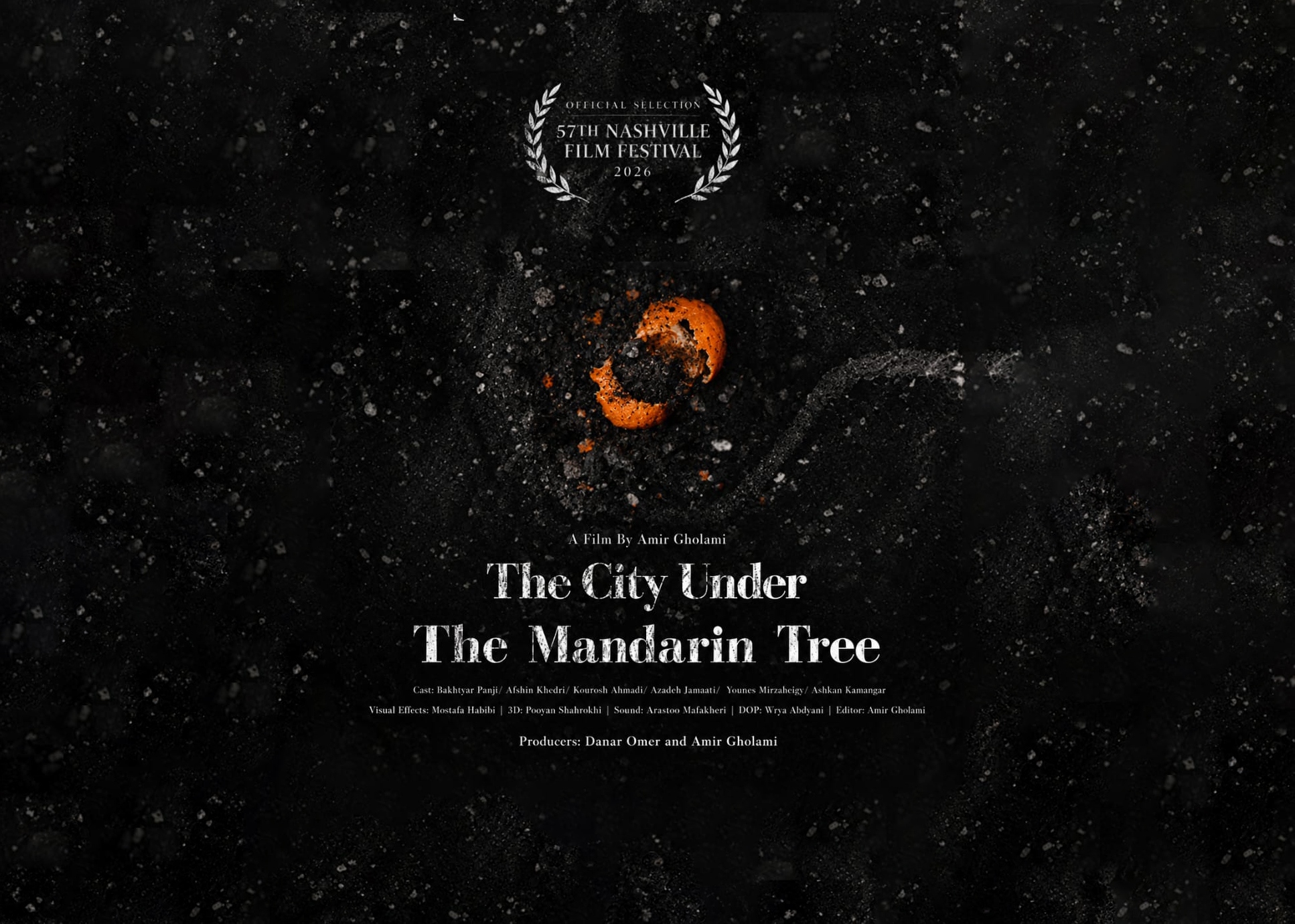2026 Nashville Film Festival Participation Poster for the Kurdish Short Film “The City Under the Mandarin Tree” by Amir Gholami
