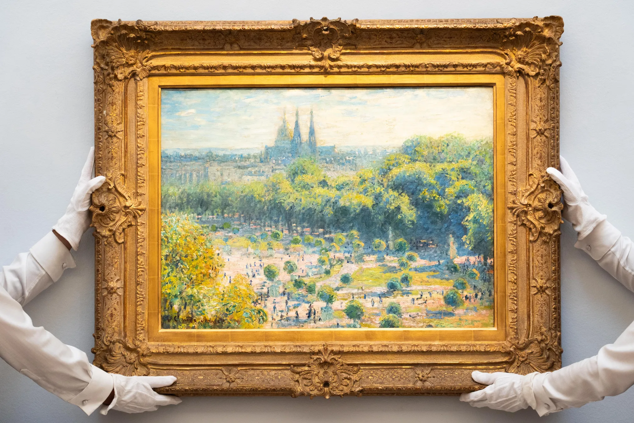 Claude Monet's 'Le Jardin des Tuileries' is displayed during a preview of the Blaquier-Arrieta Collection, a group of twelve Impressionist and Modern works which have been largely unseen for half a century, at Sotheby's in London. Wednesday Sept. 30, 2026. (Ben Bauer/PA via AP)

