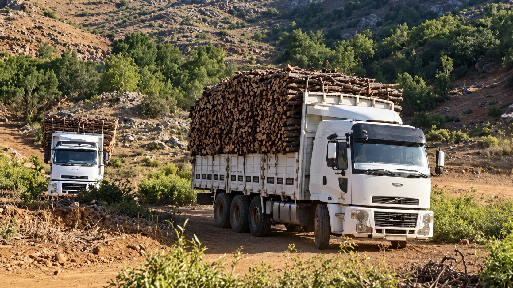 Trucks transporting felled trees from Duhok's Badinan Region to Turkey
