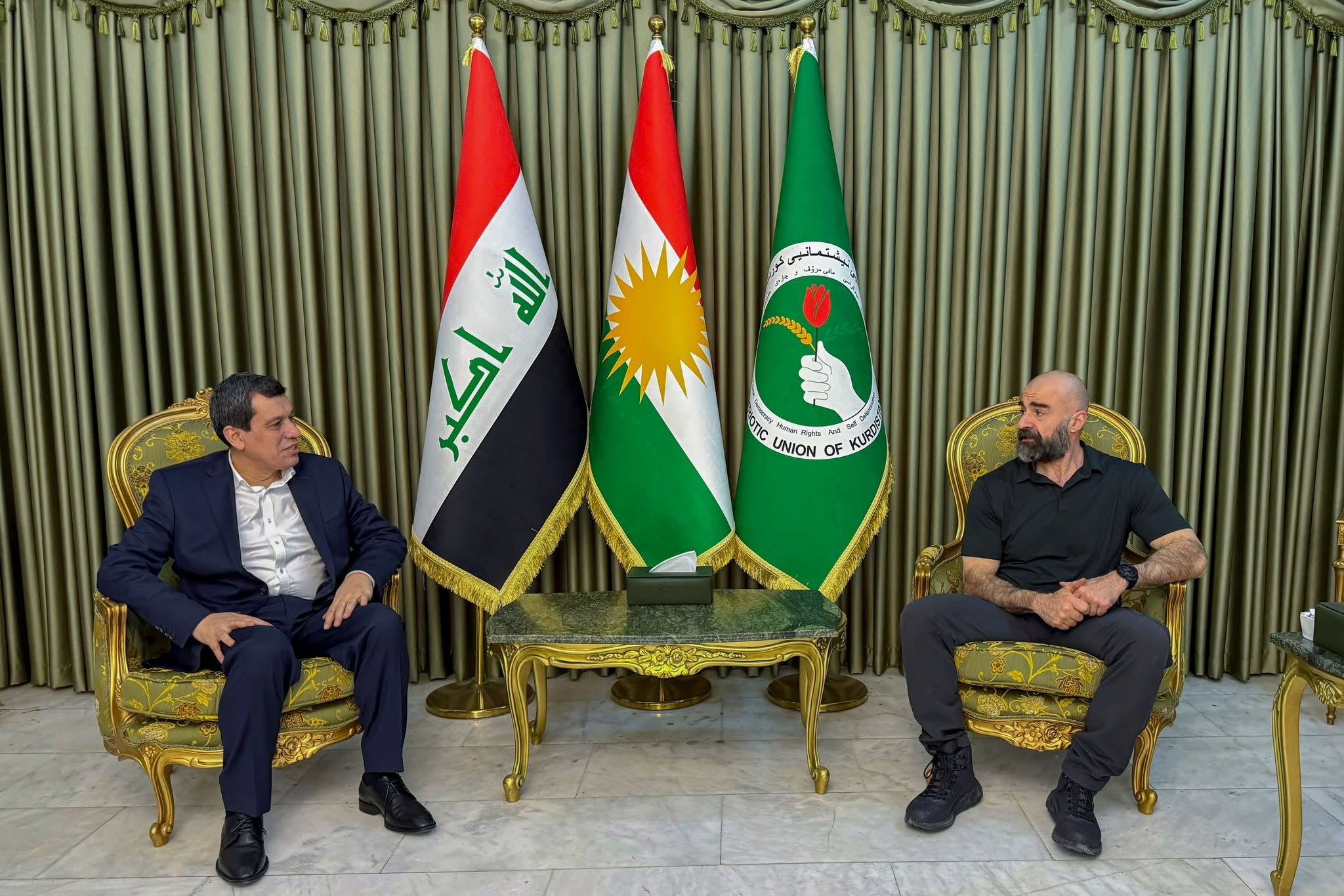Patriotic Union of Kurdistan President Bafel Jalal Talabani receives Mazloum Abdi, adviser to the Syrian presidency, in Dabashan to discuss regional developments, the situation in Syria, and bilateral coordination, with both sides emphasizing dialogue and the protection of Kurdish rights.