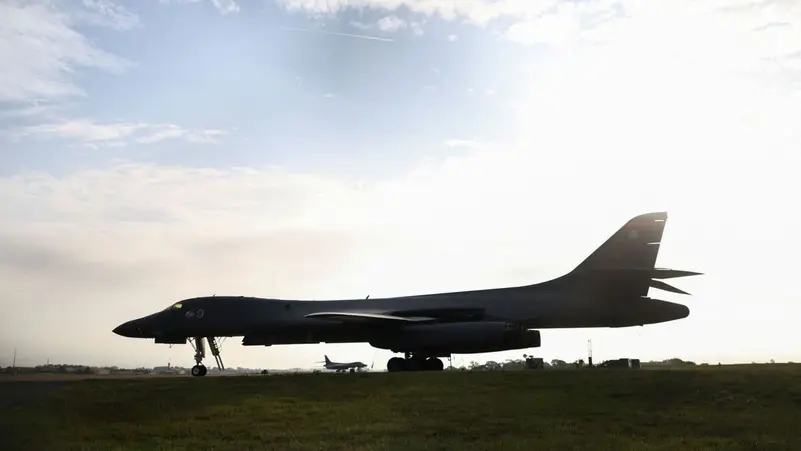 A U.S. Air Force B-1B Lancer bomber sits on the tarmac at RAF Fairford in Gloucestershire, Britain, on September 27.