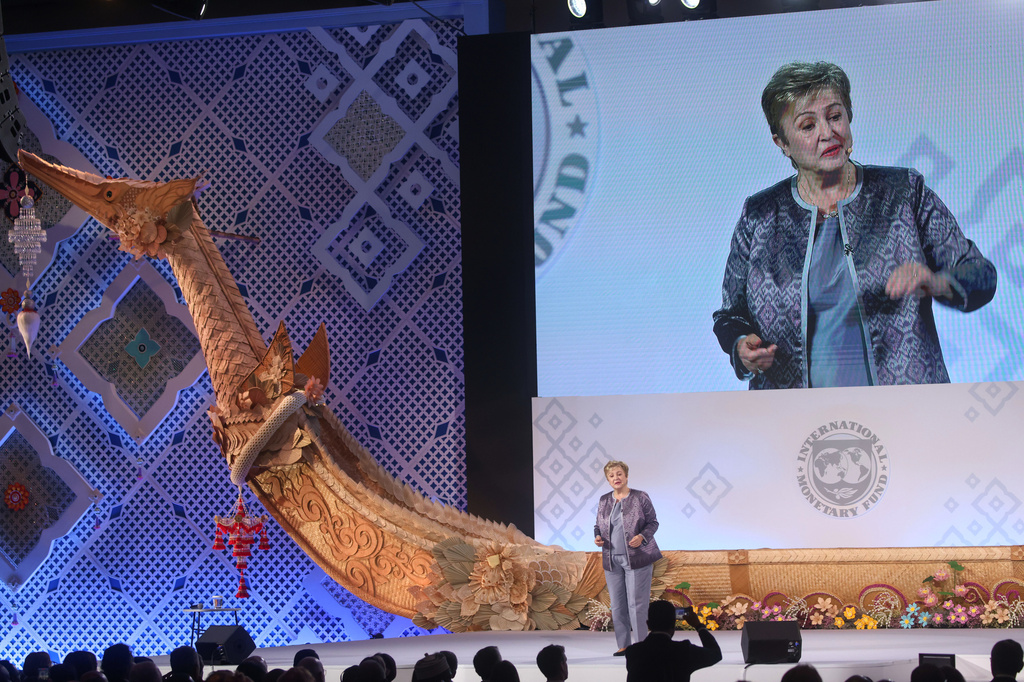 International Monetary Fund (IMF) Managing Director Kristalina Georgieva speaks during the annual meetings of the International Monetary Fund and the World Bank Group in Bangkok, Thailand, Friday, Oct. 16, 2026. (AP Photo/Dhitaraht Dhanarahtsombat)