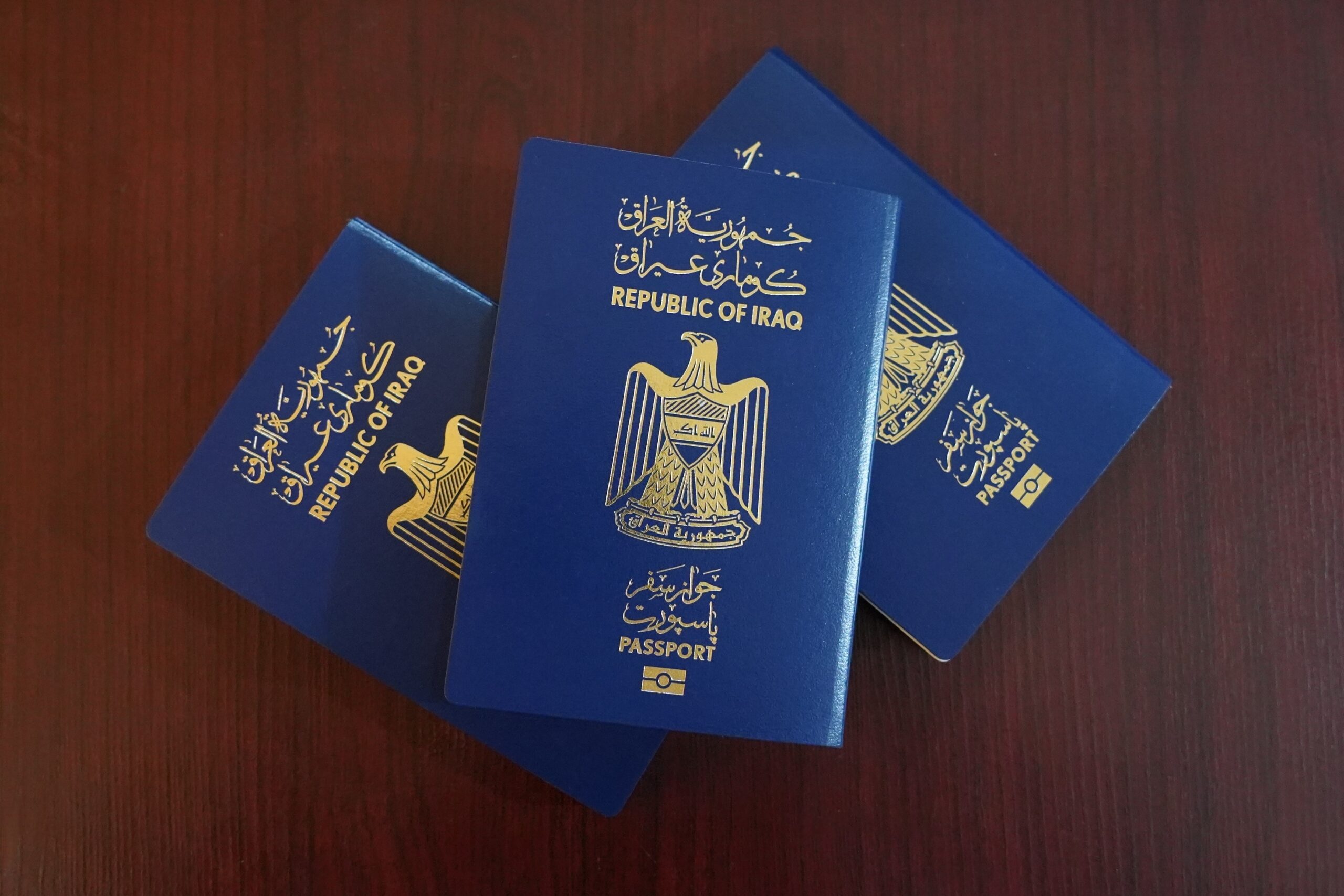A stack of Iraqi passports 


