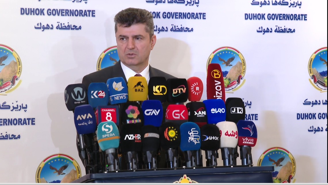 Duhok Governor Ali Tatar speaks during a press conference on October 4, 2026. Photo: Channel8



