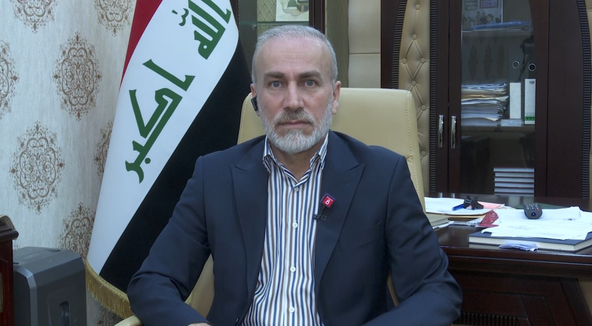 Jamal Kochar, a Kurdish MP in the Iraqi parliament, during an interview with Channel8. Photo: Channel8 

