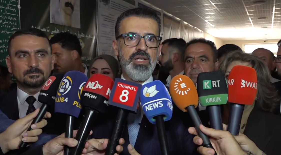 Acting Governor of Kirkuk Rebwar Taha speaks to reporters on October 18, 2026. Photo: Channel8


