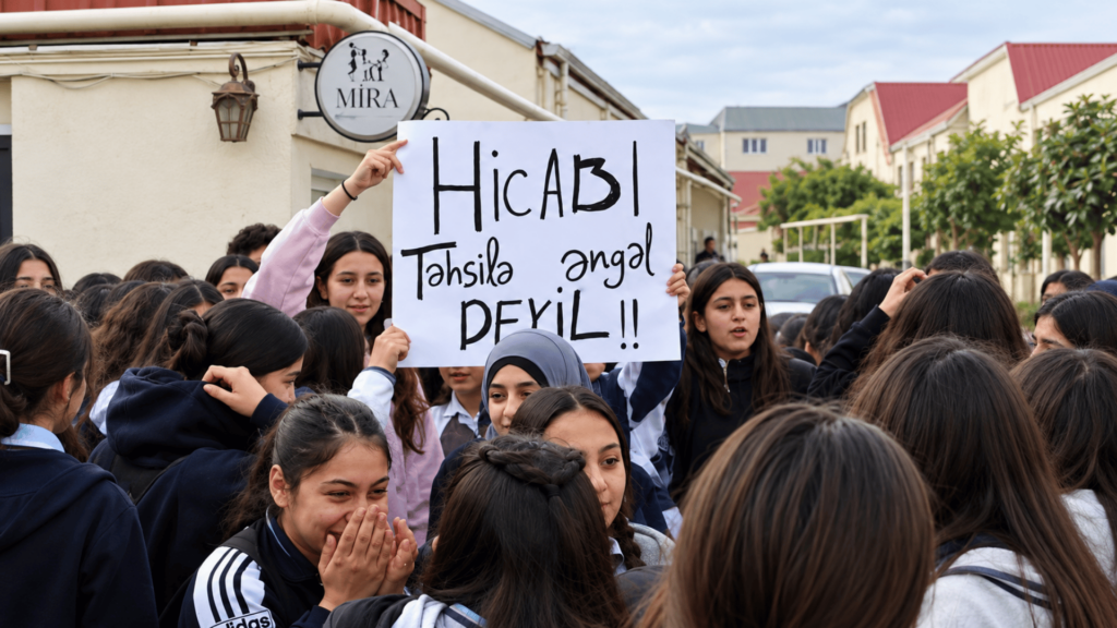 Photo from students protesting against the ban of hijab at a school in Azerbaijan