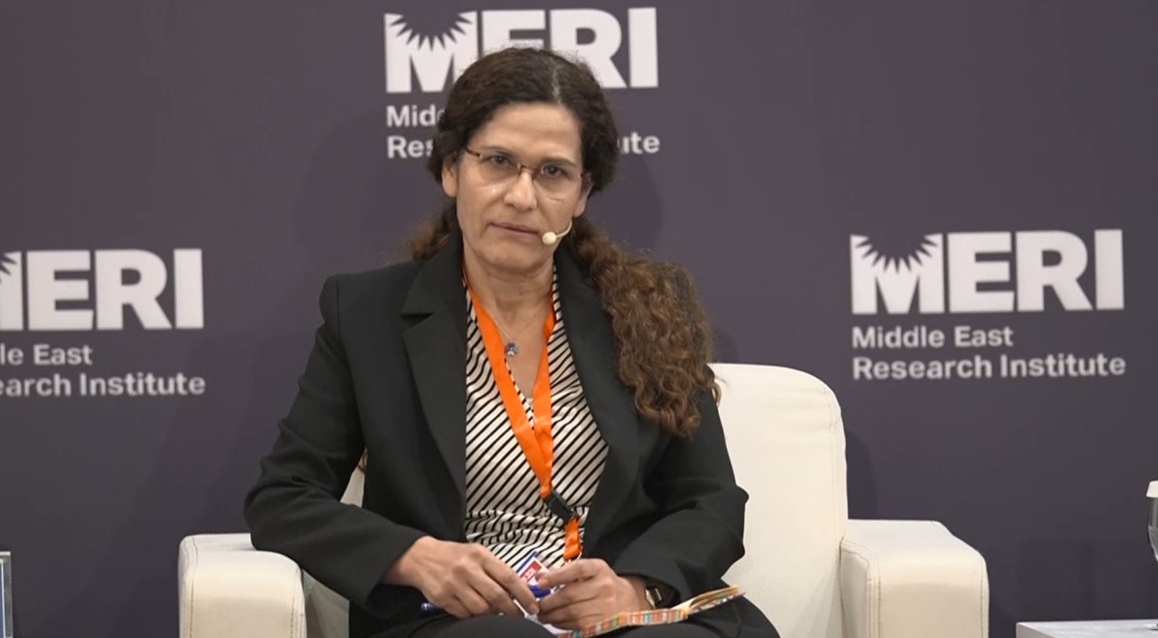 Elham Ahmed, Member of the Foreign Relations Committee of the People’s Assembly of Syria, speaks during the MERI Forum on October 12, 2026
