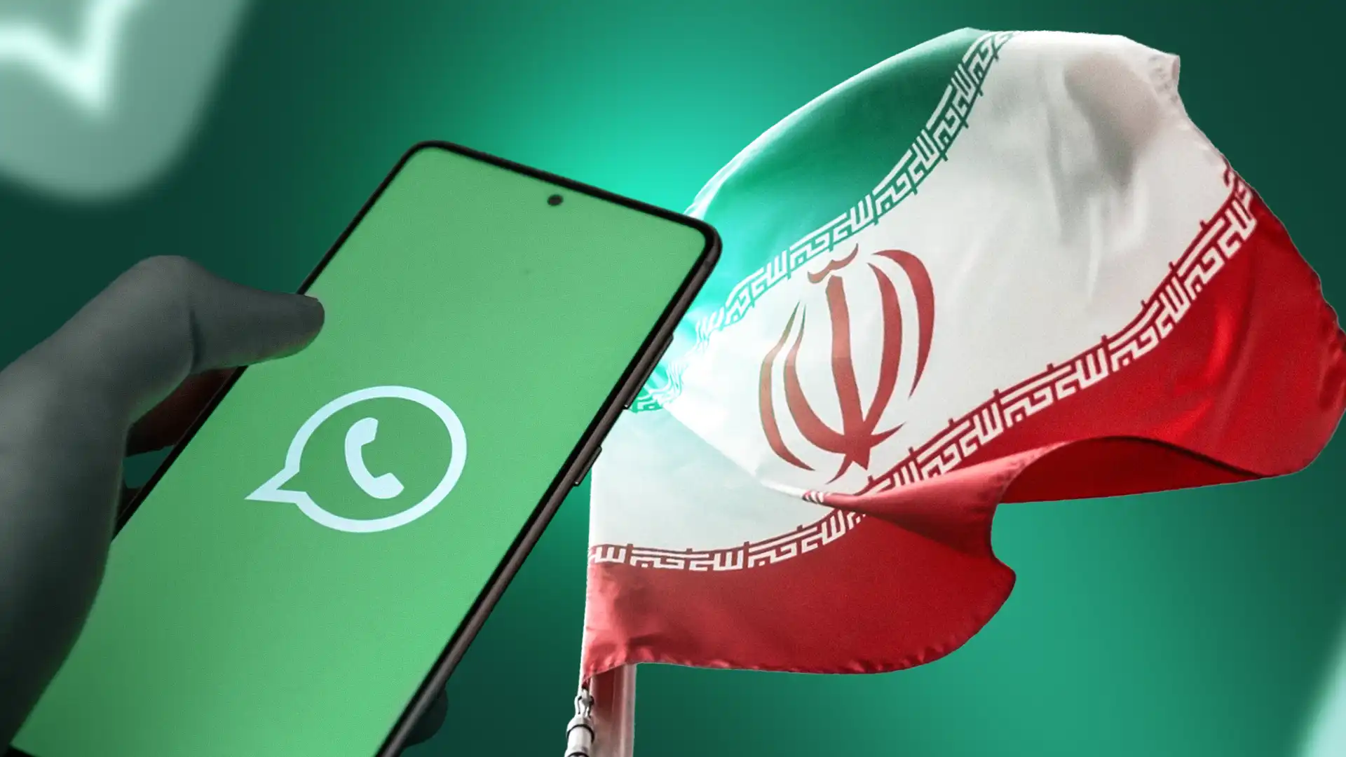 وێنەی ئاڵای وڵاتی ئێران لەگەڵ لۆگۆی وەتسئەپ لەناو مۆبایلێکی زیرەکدا.
