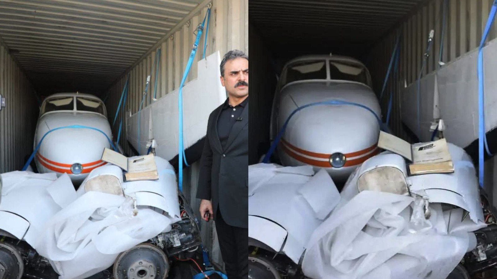 دیمەنی فڕۆکە بێسەرەتاکە و ئەو کەلوپەلانەی دیکە، کە لە بەندەری ئوم قەسر دەستیان بەسەردا گیراوە