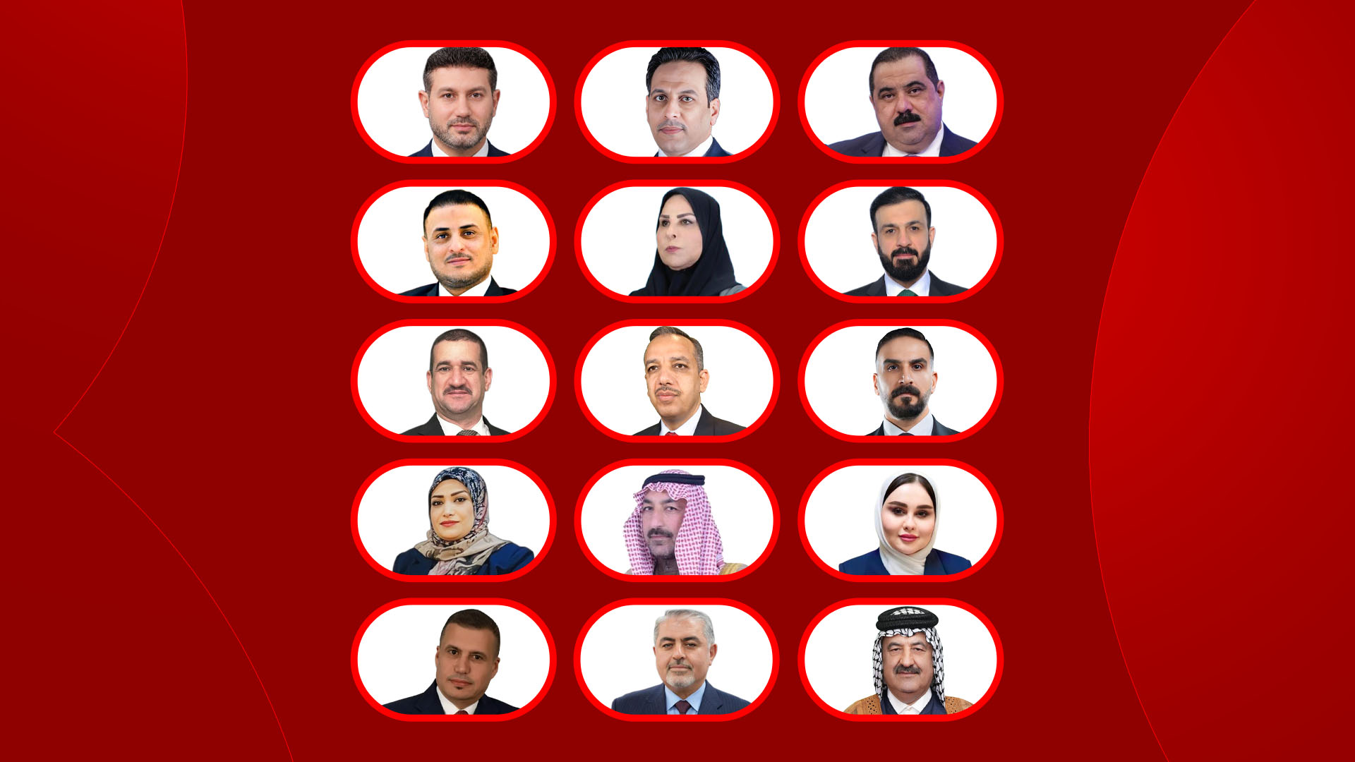 بەشێک لەو بەرپرس و پەرلەمانتارانەی کە لە هەڵمەتی هێزە ئەمنییەکاندا دەستگیر کراون و لە لایەن میدیای فەرمی عێراقەوە بڵاوکراوەتەوە
