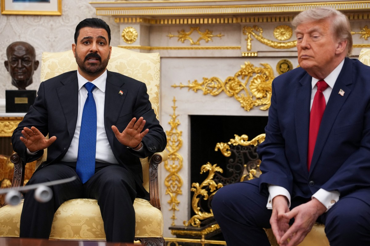 کۆنفڕانسی ڕۆژنامەوانی عەلی زەیدی، سەرۆکوەزیرانی عێراق لە کۆشکی سپی لەگەڵ دۆناڵد ترەمپ، سەرۆکی ویلایەتە یەکگرتووەکانی ئەمریکا. فۆتۆ: AFP