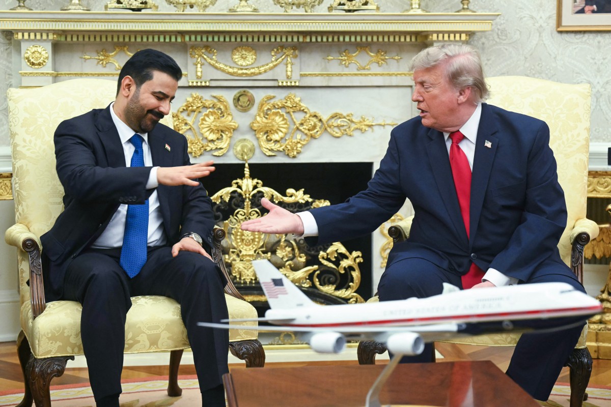 دۆناڵد ترەمپ، سەرۆکی ئەمریکا و عەلی زەیدی، سەرۆکوەزیرانی عێراق لە کۆشکی سپی. فۆتۆ: AFP