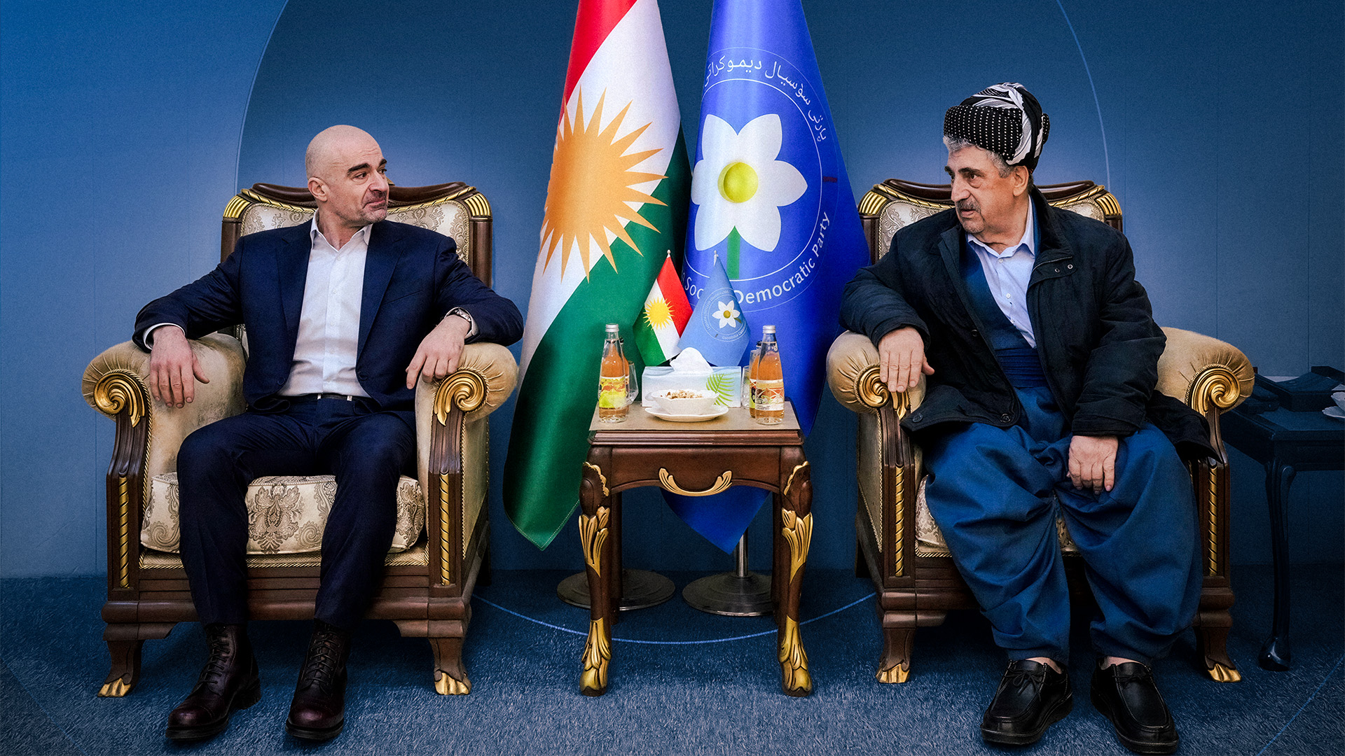محەممەد حاجی مەحموود، سەرۆکی پارتی سۆسیال دیموکراتی کوردستان و بافڵ جەلال تاڵەبانی، سەرۆکی یەکێتیی نیشتمانیی کوردستان