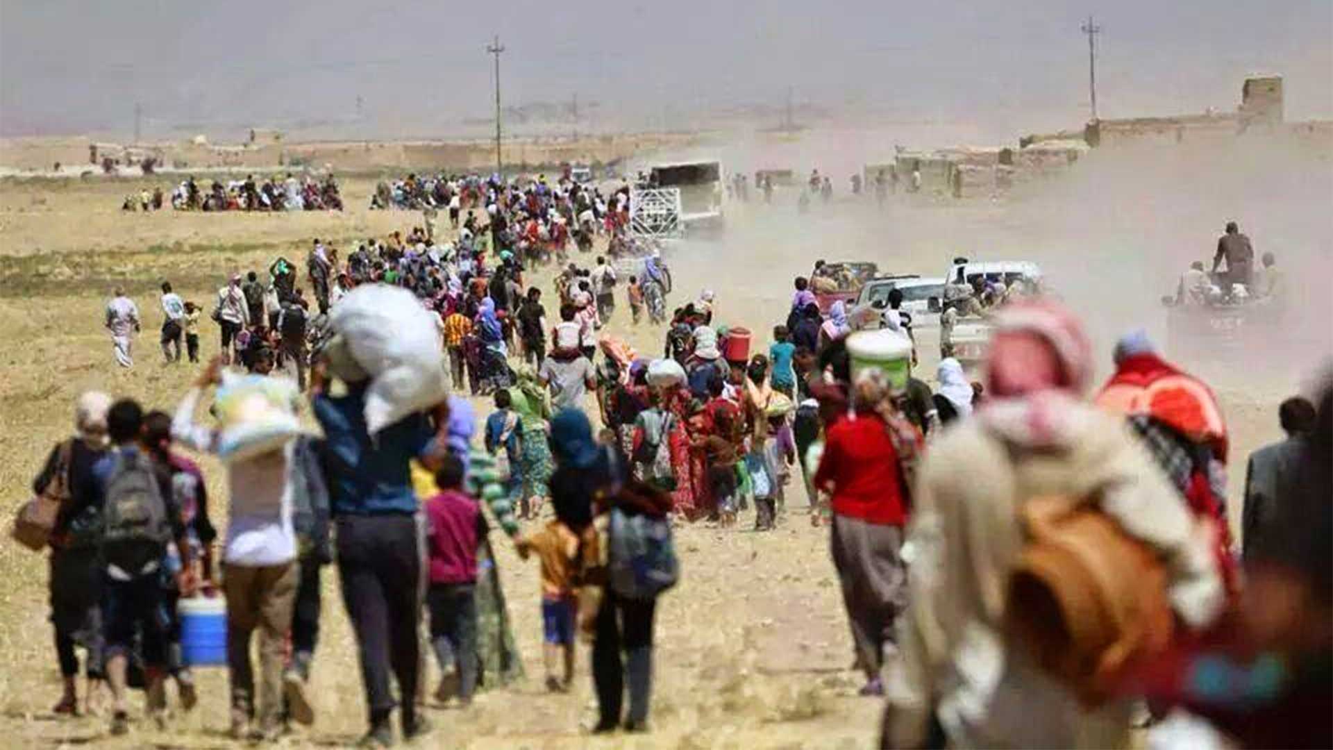 دیمەنێک لە کۆڕەوی ئێزدییەکانی شنگال و دەورووبەری بەهۆی هێرشی داعش لە ساڵی 2014 بۆ سەر شنگال و دەورووبەری