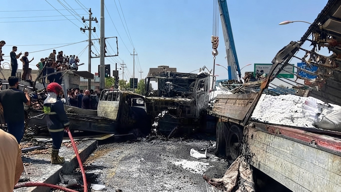 دیمەنێک لە ڕووداوی هاتوچۆکەی سەر ڕێگەی کەسنەزان لە هەولێر